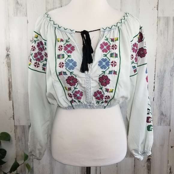 Farm Rio Tops - Farm Rio Embroidered Boho Crop Top